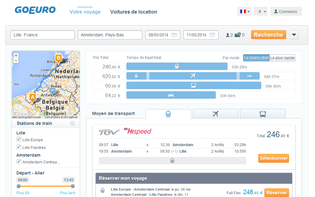 Aperçu du site de comparaison de voyage GoEuro - planete3w Aperçu du site de comparaison de voyage GoEuro - planete3w