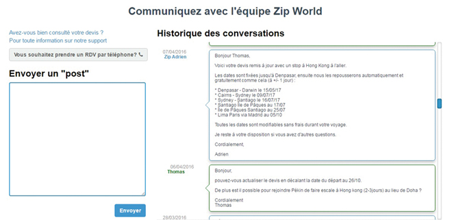 Discussion avec Zip World sur notre itinéraire de voyage