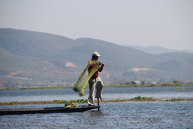 Pecheur filet lac Inle Birmanie
